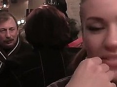 Inviting brunette hottie Delia thither ponytail and natural bowels seduces two young fuckers and gives awesome blowjob session before they puncture her pussy non-native behind in toilet.